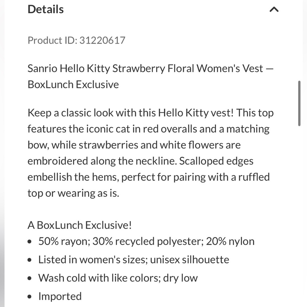 NWOT Sanrio Hello Kitty Strawberry Floral
Women's Vest - BoxLunch Exclusive - Picture 6 of 12